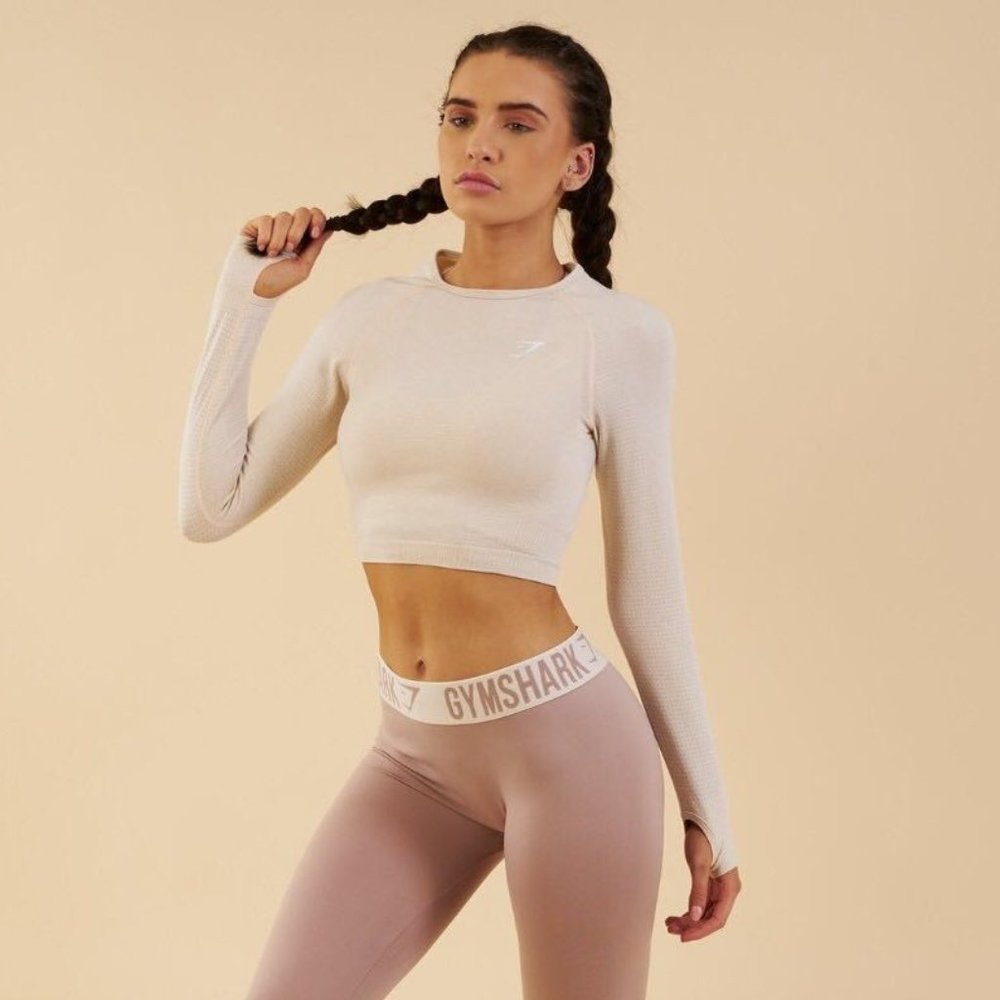 xs gymshark vital seamless long sleeve crop top | sand